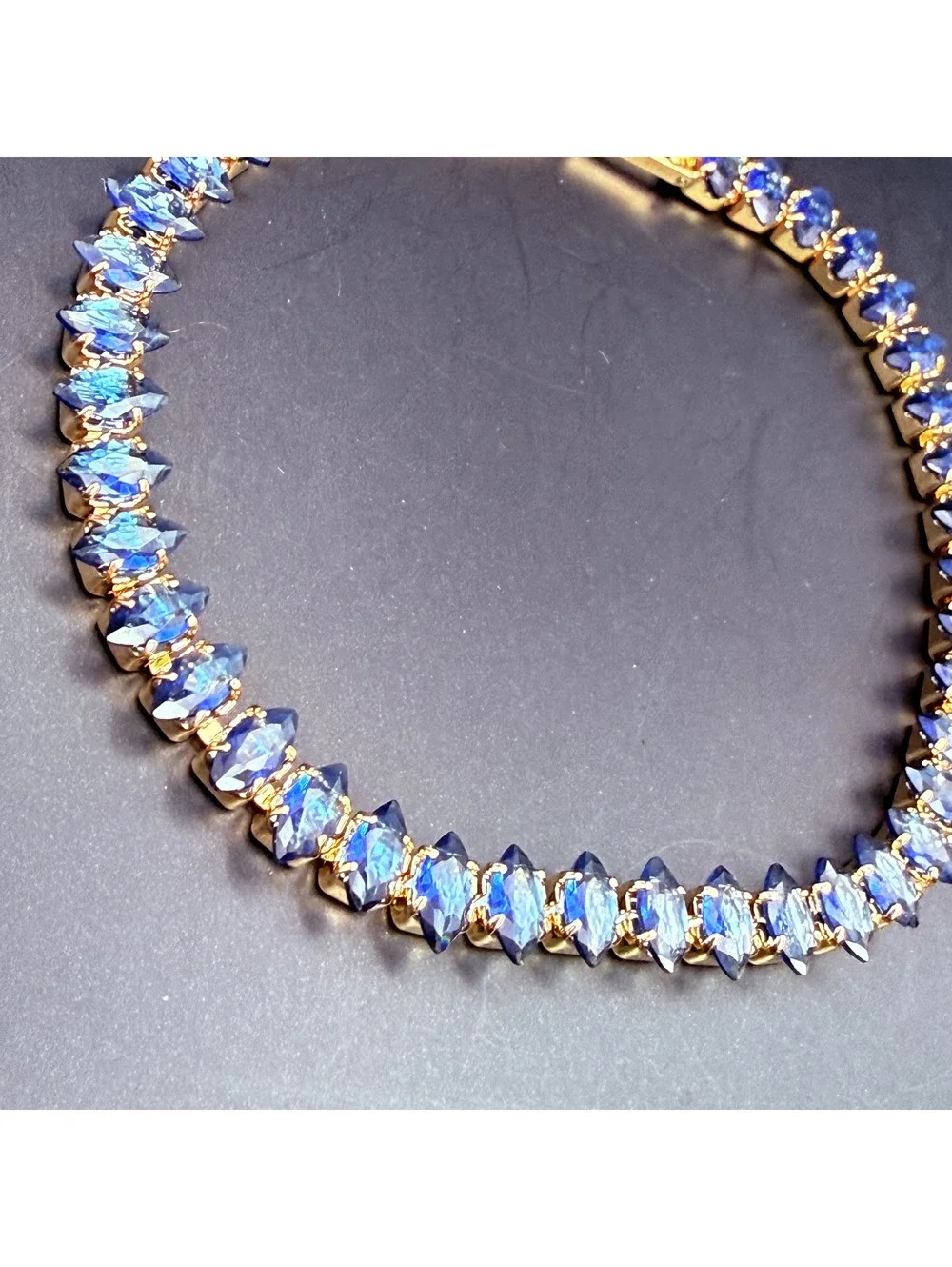 candy+clover navy london blue marquise gold tone tennis bracelet